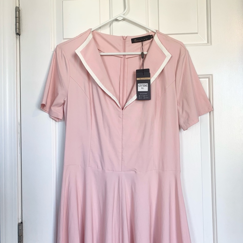Gown Town Pink Dress with White Trim NWT - Picture 2 of 4